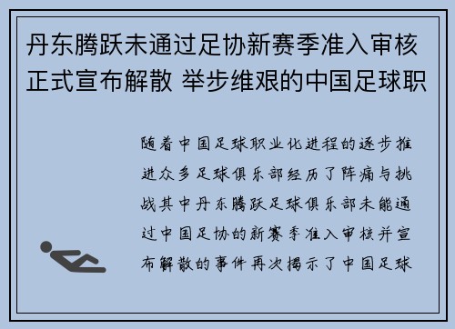 丹东腾跃未通过足协新赛季准入审核正式宣布解散 举步维艰的中国足球职业化困境再现